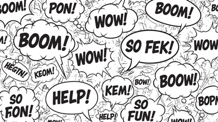 Comic book style speech bubbles a dynamic pattern of onomatopoeia and exclamations © freelancemoment
