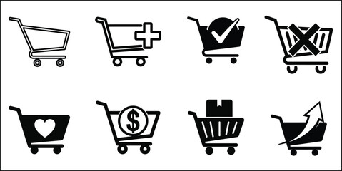 Shoping cart icons black white vector graphics for online retail ecommerce © Shaiful