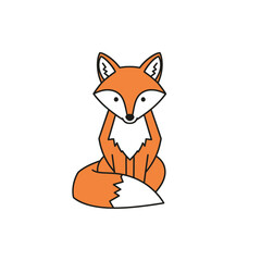 Fototapeta premium Cute Fox Vector Illustration Sitting on Plain White Background