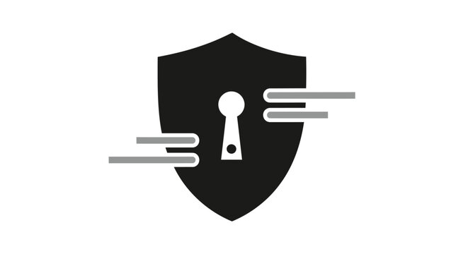 Black shield with key and motion lines.