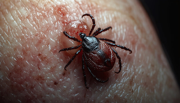 Engorged Tick in Human Skin
