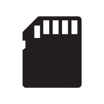 Black silhouette of a Secure Digital (SD) memory card on a white background, used for data storage in electronic devices.