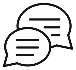 Minimalist black vector icon illustration of two overlapping speech bubbles representing a conversation, chat, or discussion, featuring clean line art design for communication and messaging. © Zunaira