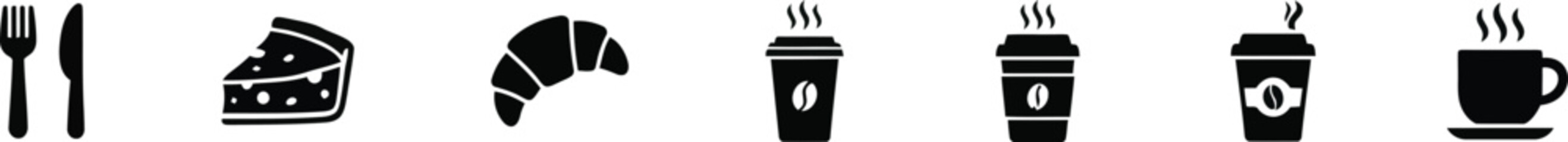 Obraz premium Coffee Shop and Bakery Black Solid Icon Set. 