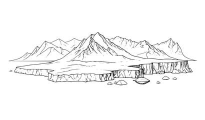 Iceland Mountain Landscape Sketch Vector Glacier and Cliffs Illustration © MdSazib