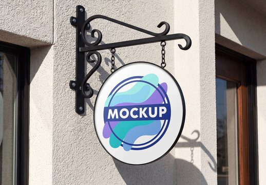 Round Sign Textured Wall Mockup