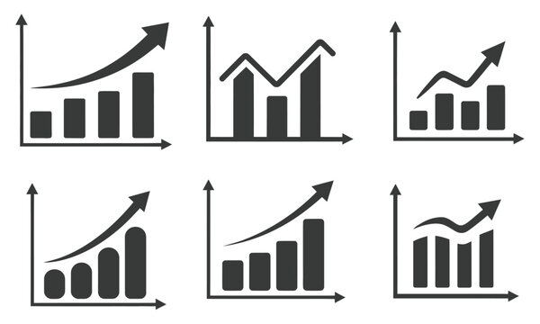 Business graph with arrow icon, financial growth chart symbol showing upward trend, profit increase analytics, market success indicator and modern minimal line design