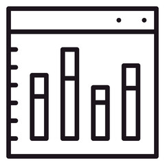 Minimalist black line vector icon of a web browser dashboard featuring a bar chart for data visualization, analytics, and business statistics reporting, clean scalable graphic illustration. © Haris