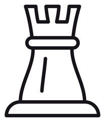 Chess rook piece vector icon, minimalist black line art illustration of a castle tower chess piece, strategic board game symbol, scalable graphic for gaming, competition, and strategy concepts © Haris