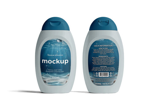 Front And Back Views Of A Shampoo Bottle Mockup