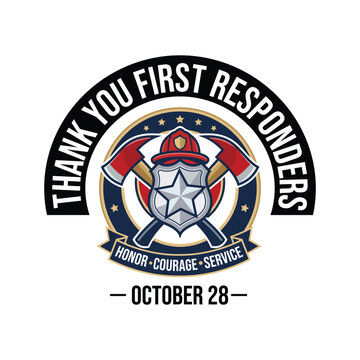Thank You First Responders Day Fire and Police Emblem Vector