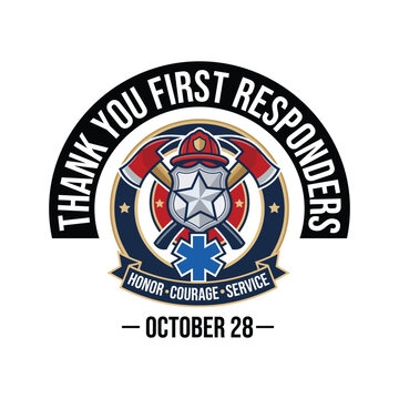 Thank You First Responders Day October 28 Emblem Vector Illustration
