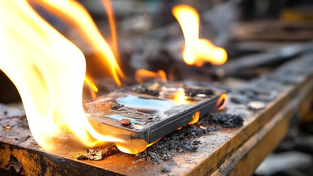 Burnt plastic surface texture showing fire damage background, melted material, heat destruction, scorched surface, thermal damage pattern, with copy space