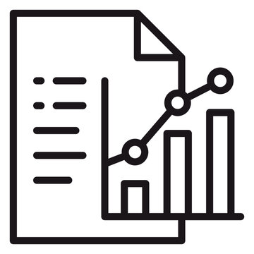 Business report document with bar chart and rising line graph vector icon illustration, representing data analysis, financial statistics, growth performance, and professional analytics.