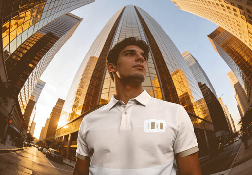Polo Shirt Mockup Fisheye Lens Distortion Urban Environment