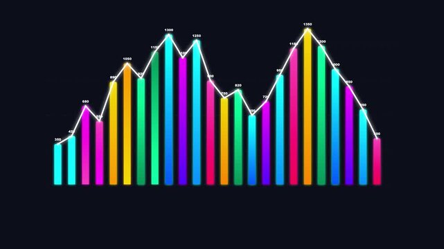 Dense 3D Neon Bar Graph and Sweeping Trendline Data Visualization 4K