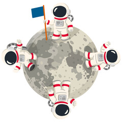 Astronauts Standing and Floating Around the Moon (Moon Landing Space Exploration Illustration) © Kout Yoe