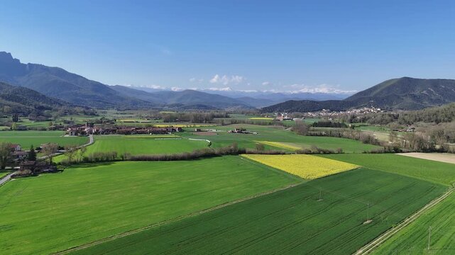 Aerial drone flying over La Garrotxa landscape