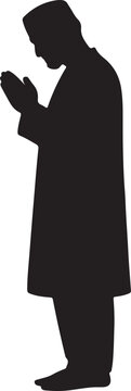 Silhouette of a muslim man standing in prayer with hands raised in supplication islamic religious devotion and humility