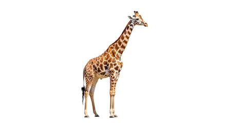 Obraz premium Giraffe standing profile view isolated on transparent background