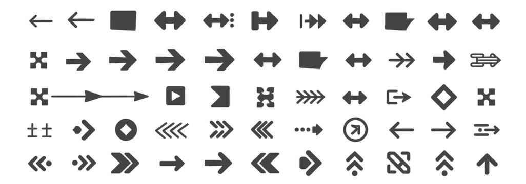 Extensive set of solid and outlined arrow icons for digital interfaces and navigation.