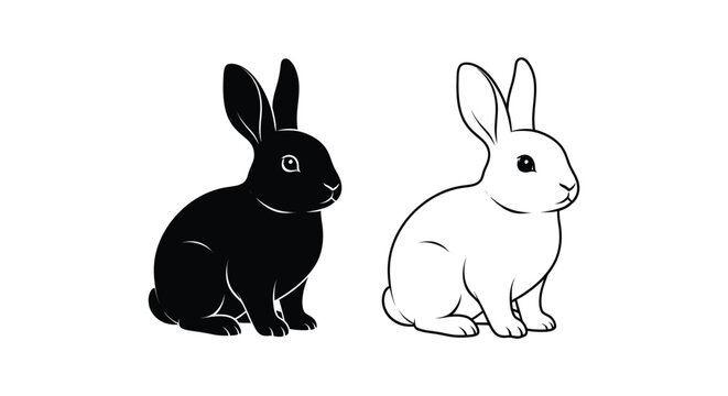 Black and White Cartoon Rabbits Vector Design Vector
