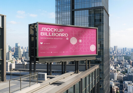 Skyscraper Rooftop Advertising Billboard Mockup