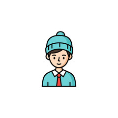 Fototapeta premium Man Wearing Beanie and Red Tie Avatar Illustration