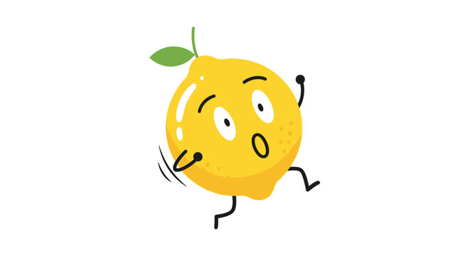 Cartoon lemon with surprised expression running.
