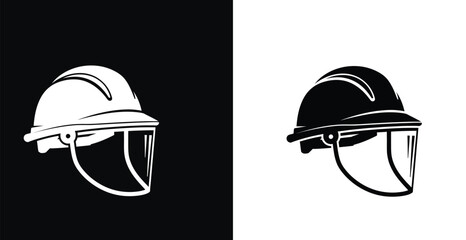 Fototapeta premium A black and white illustration of two safety helmets on contrasting backgrounds