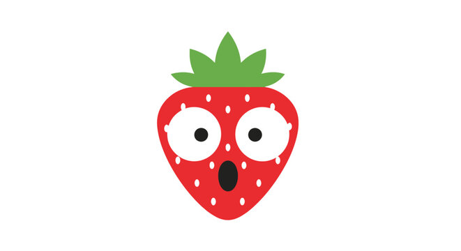Surprised cartoon strawberry face expression.