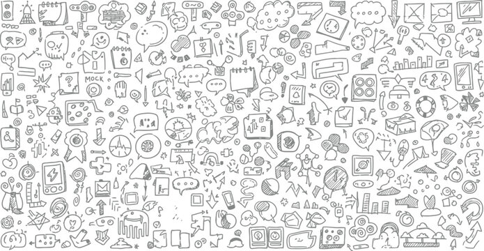 Intricate doodle art a dense collection of hand drawn objects and whimsical illustrations in black and white