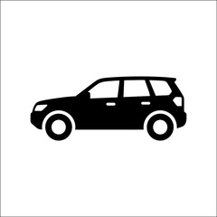 Fototapeta premium A simple black silhouette of a car set against a clean white background, highlighting the vehicle's shape and design.