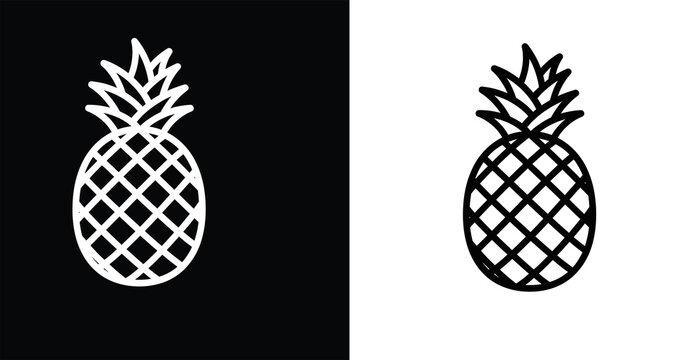 A simple black and white illustration of two pineapples on contrasting backgrounds