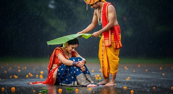 Indian wedding photography in rain traditional hindu couple romantic monsoon shoot