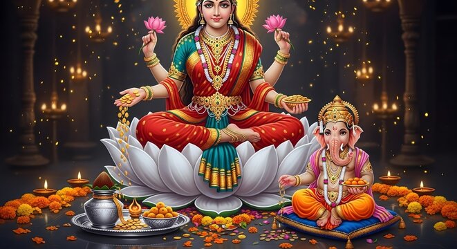 Lakshmi ganesh puja diwali festival hindu goddess wealth prosperity celebration india