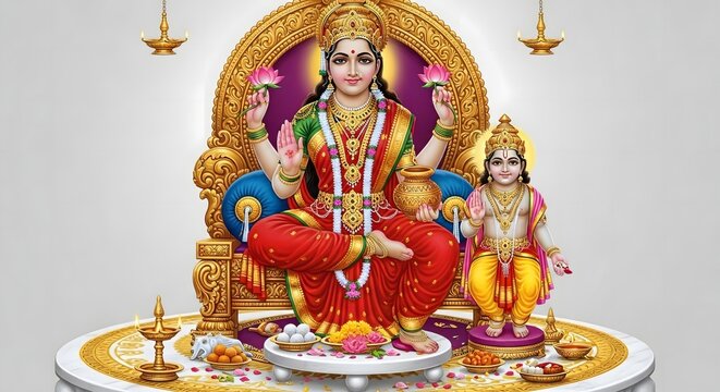 Lakshmi kubera hindu goddess of wealth prosperity and abundance indian deity religious art