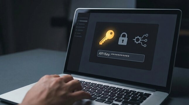 Secured API key on a Laptop for the concept of technology and data security.