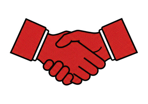 Red handshake icon representing business deal and partnership, isolated on transparent cutout Icon png.