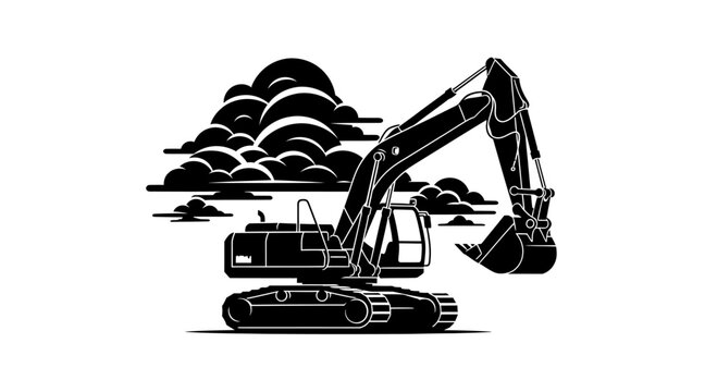 Black silhouette of an excavator machine.