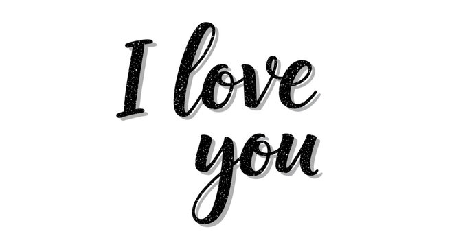 I love you text graphic with black handwritten script font on a white background, representing affection and romantic sentiment
