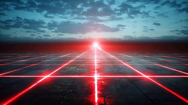 Red laser grid in dark space