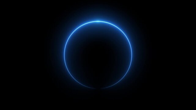 Abstract neon circle animation rotating and glowing against a dark background with futuristic digital.Cyan circle glow border concept on the transparent background. alpha channel, seamless loop,