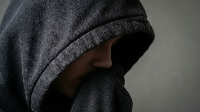 Teenager Feeling Anxious or Sad in a Hooded Sweatshirt