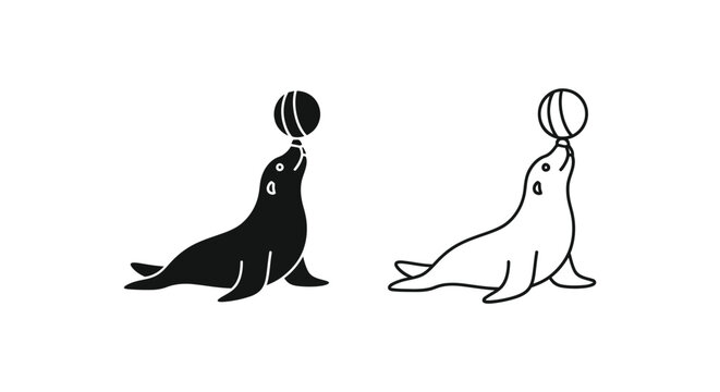 Sea Lions Mastering Ball Tricks - Fun Training Tips Vector