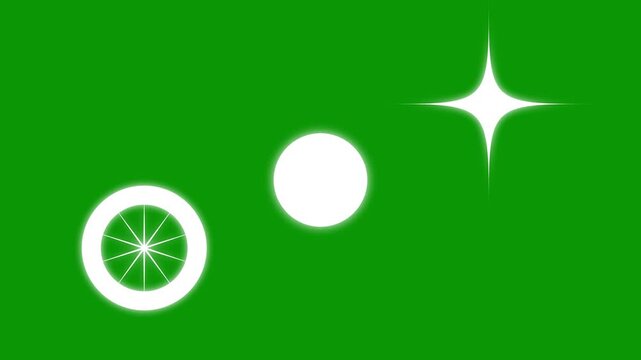 Abstract white neon circle star pulse loop, futuristic glowing geometric shape flashing on green screen for camera focus vfx, high quality Glowing circle and star flash animation. 4k video