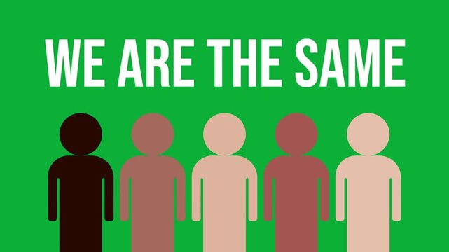 We Are the Same Diversity Animation with Multicultural People Unity Equality Concept on Green Background
