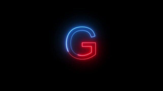 Glowing Neon Letter G Animation Red and Blue Light on Dark Background