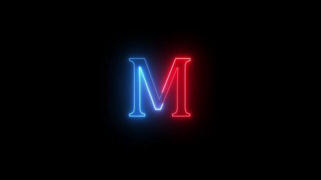Glowing Neon Letter M Animation Red and Blue Light on Dark Background