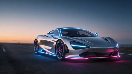 Fototapeta premium Futuristic sports car on road